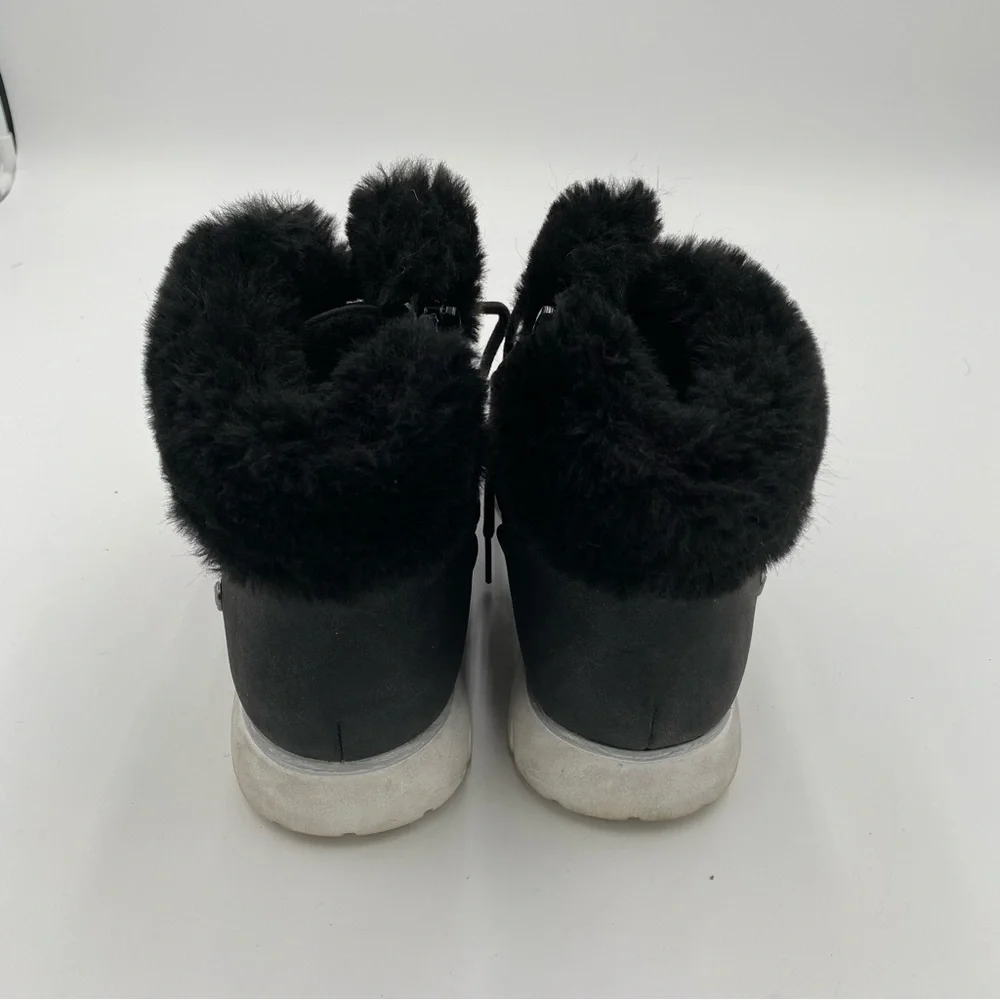 London‎ Fog Faux Fur Trim Full Lace Up Winter Boots Ankle Booties Black Size 6